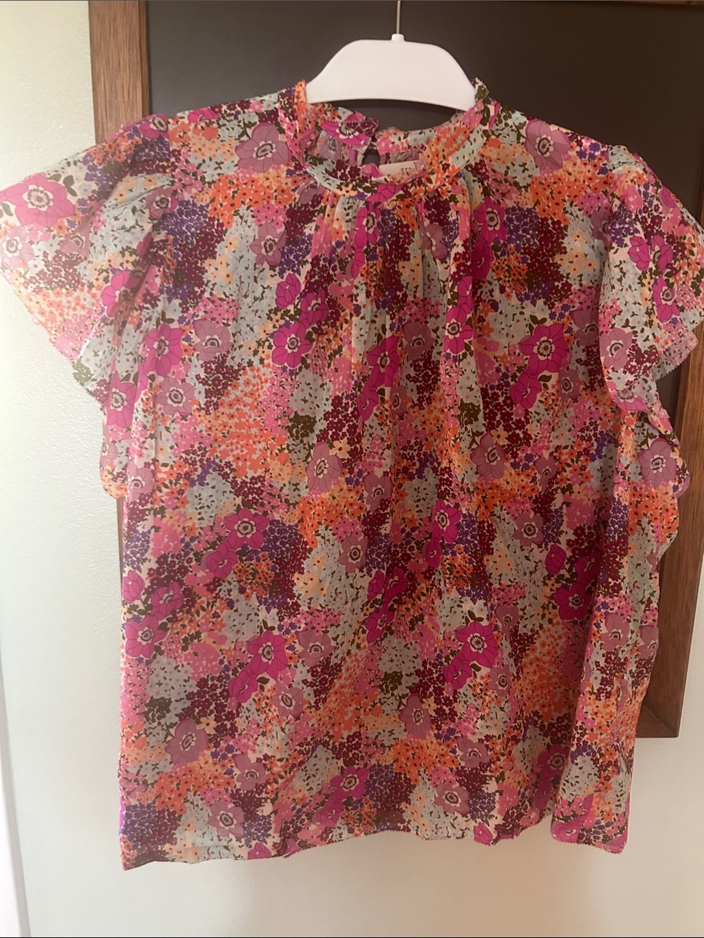 Trovata Floral Flutter Sleeve Blouse - Pink Orange Purple